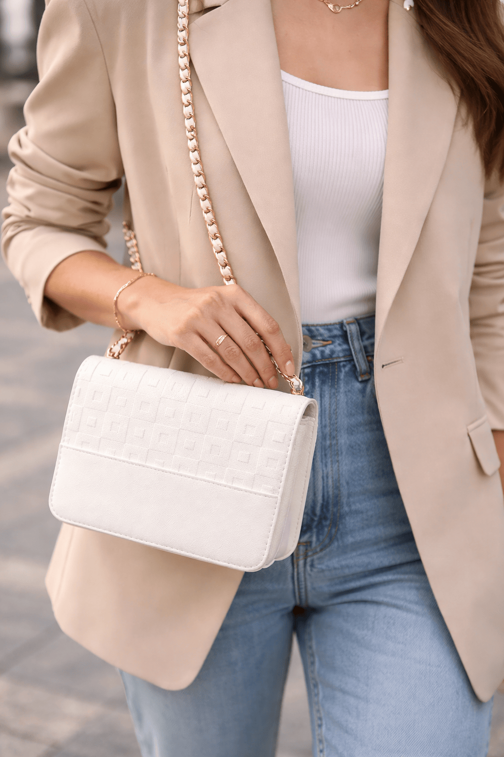 Sac Bandoulière Cuir Blanc - RAYA | La Maison Du Sac
