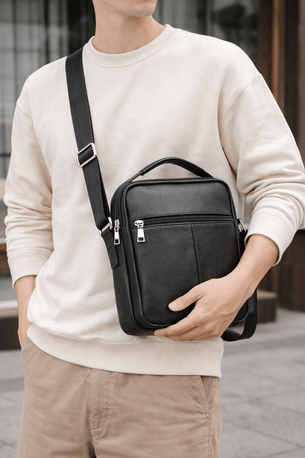 Sac Bandoulière Cuir Noir - HANA | La Maison Du Sac